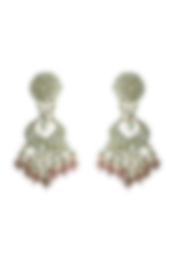 Gold Plated Pink Beads Pearl Earrings by Riana Jewellery