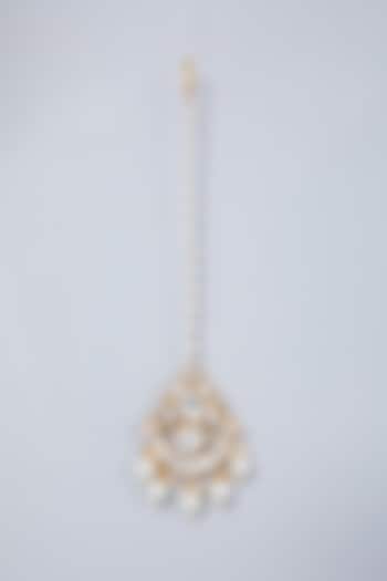 Gold Finish Pearl Maang Tikka by Riana Jewellery