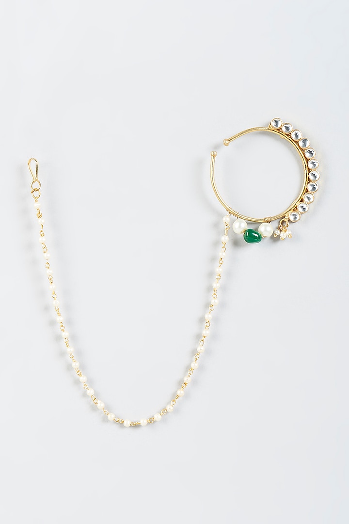 Gold Finish Pearl Nath by Riana Jewellery