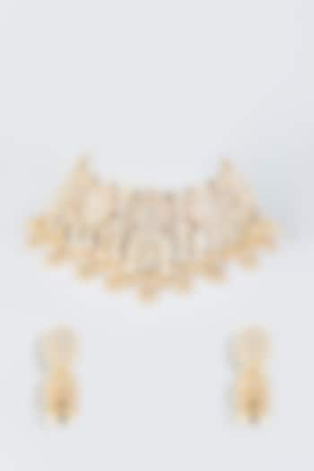 Gold Finish Choker Necklace Set by Riana Jewellery
