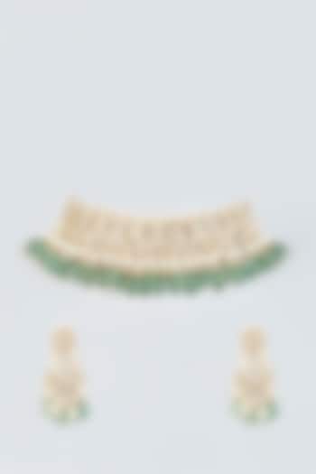 Gold Finish Beaded Choker Necklace Set by Riana Jewellery
