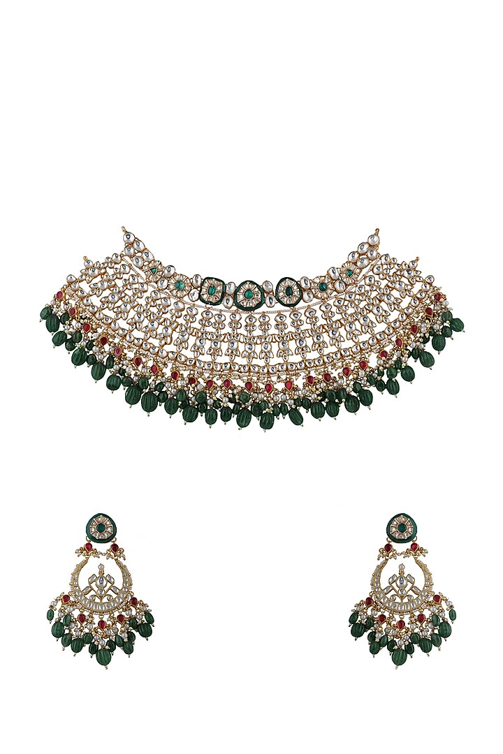 Gold Plated Emerald & Ruby Necklace Set by Riana Jewellery at Pernia's Pop Up Shop