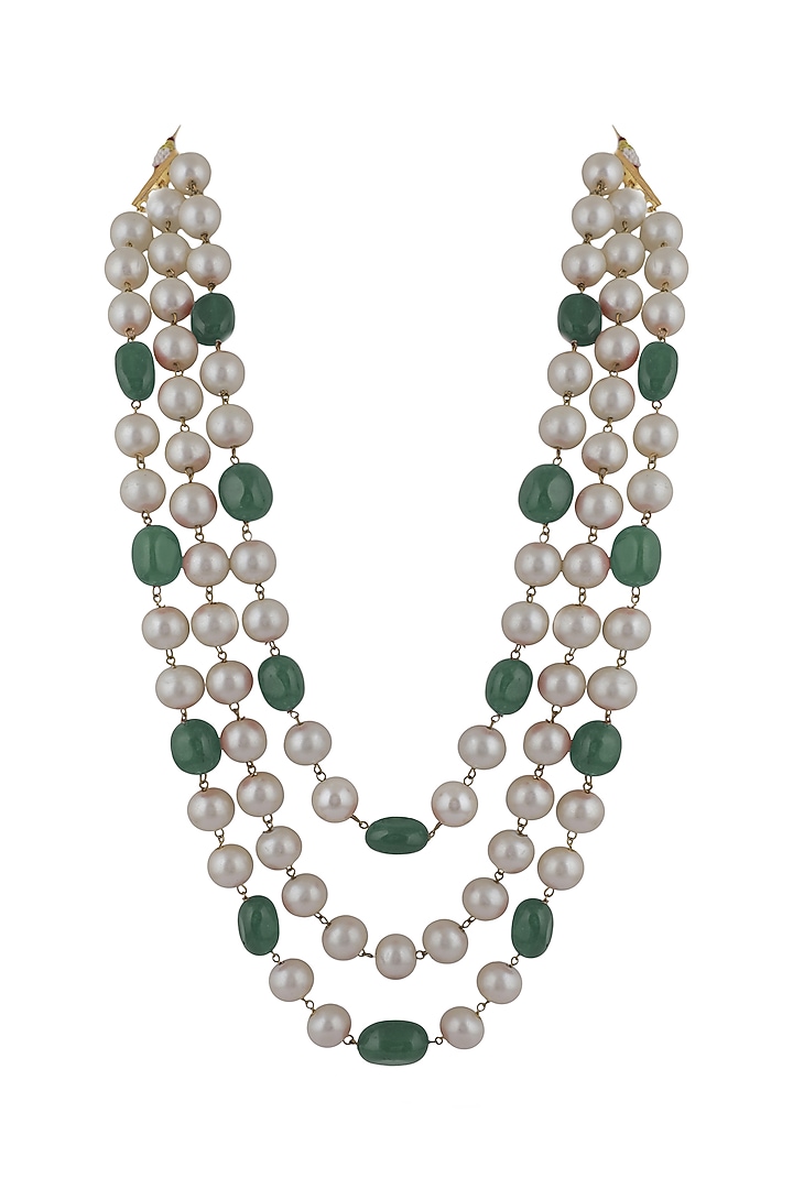 Gold Plated Sea Green Beaded Layered Mala by Riana Jewellery at Pernia's Pop Up Shop