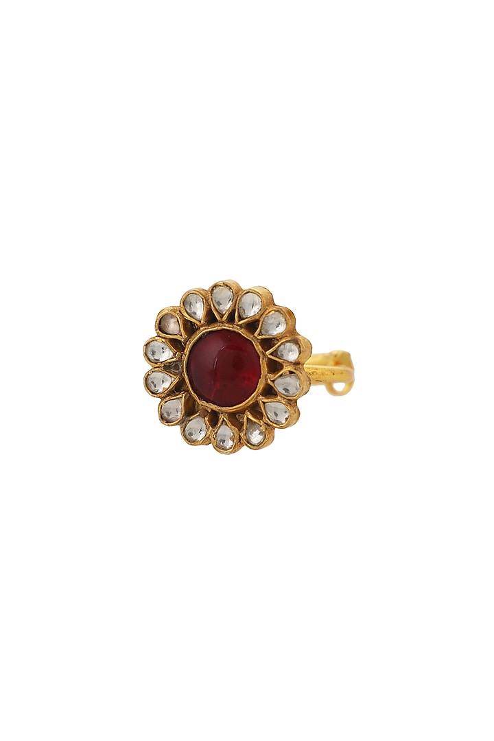 Gold Plated Pearl Floral Ring by Riana Jewellery at Pernia's Pop Up Shop