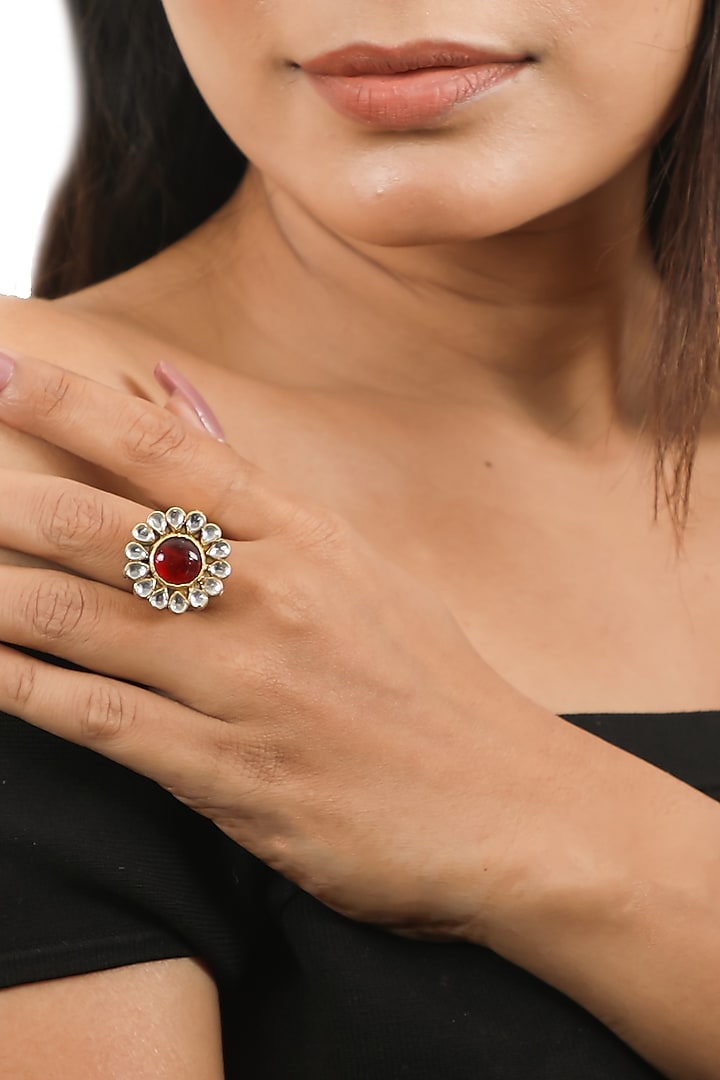 Gold Plated Pearl Floral Ring by Riana Jewellery at Pernia's Pop Up Shop