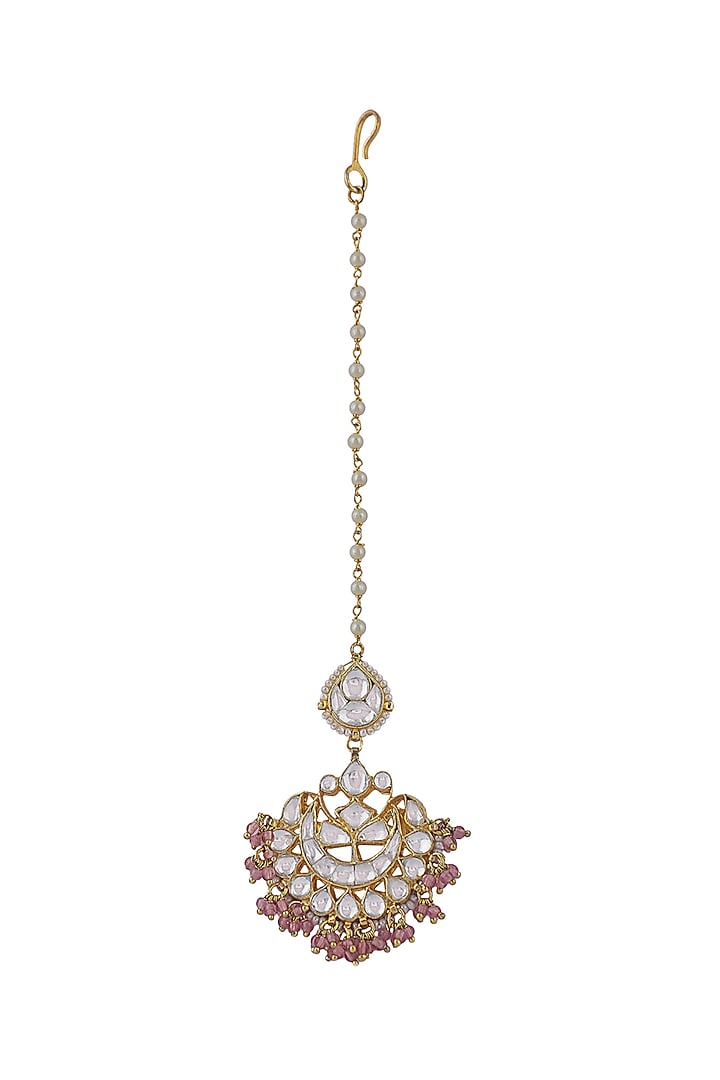 Gold Plated Pearl Floral Maang Tikka by Riana Jewellery at Pernia's Pop Up Shop