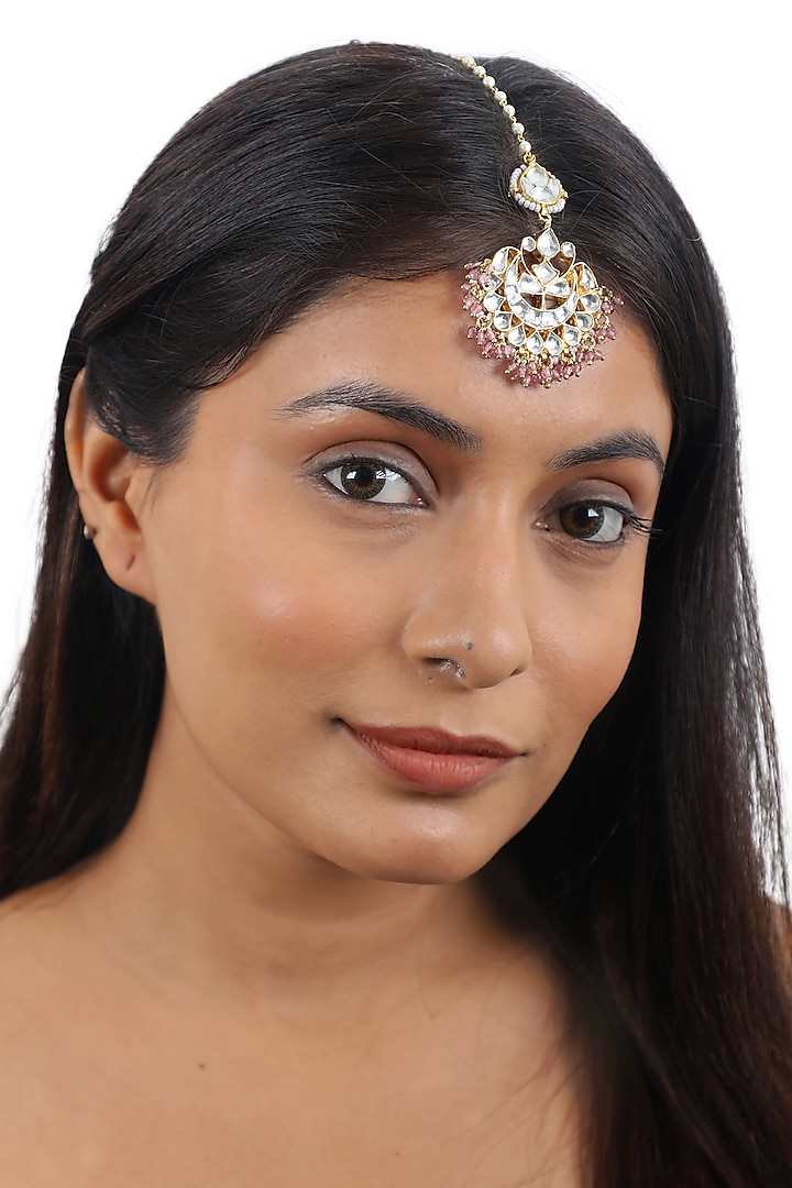 Gold Plated Pearl Floral Maang Tikka by Riana Jewellery