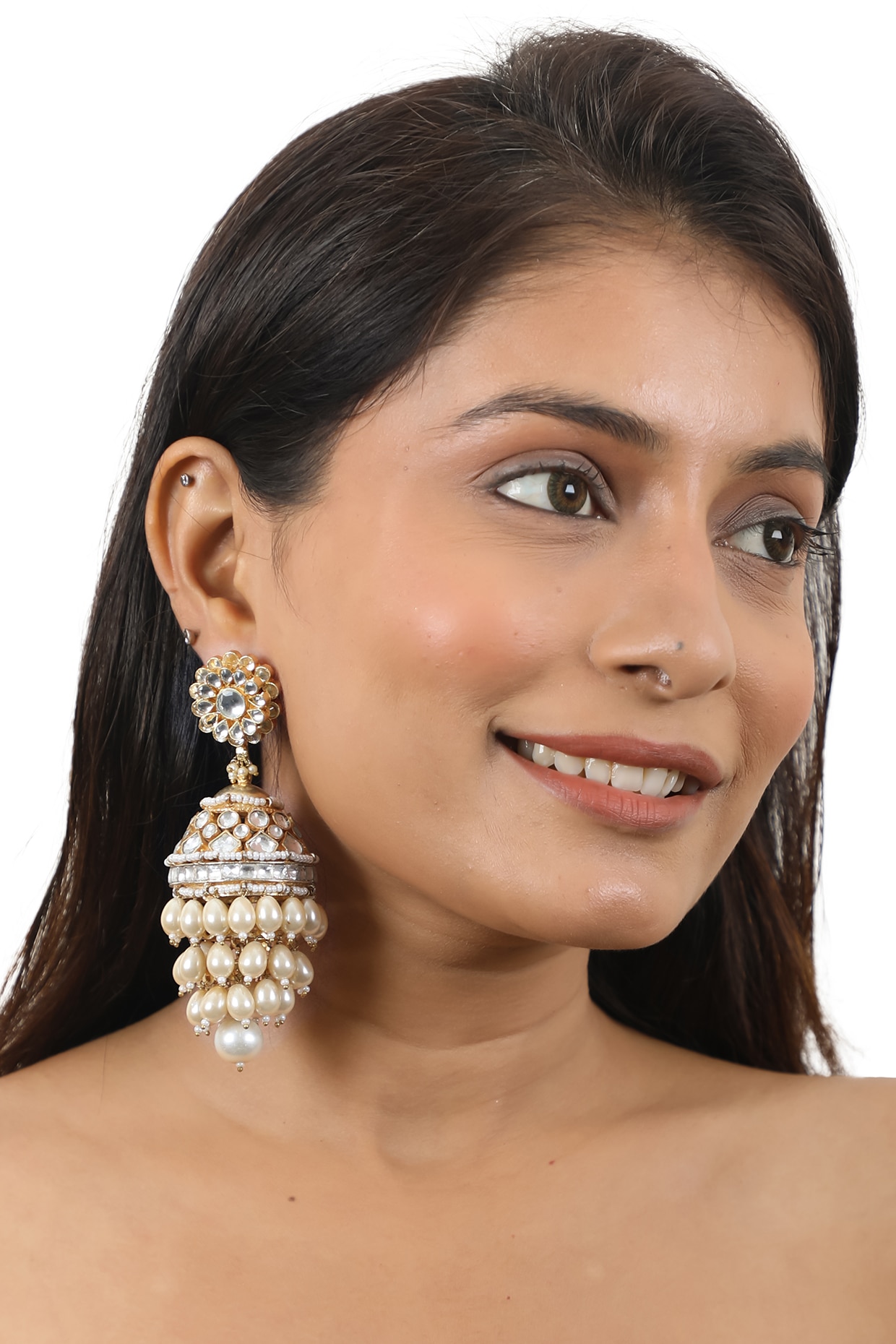 White pearl earrings deals jhumka