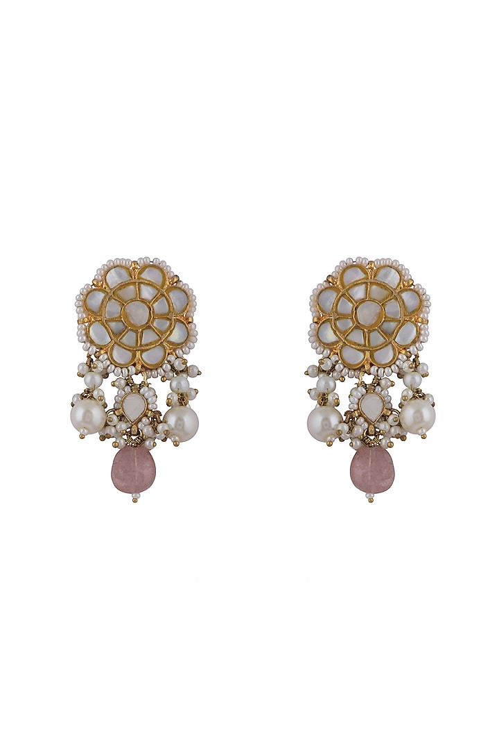 Gold Plated Pastel Pink Bead & Pearl Stud Earrings by Riana Jewellery at Pernia's Pop Up Shop