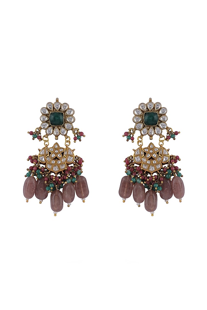 Gold Plated Pastel Pink Beaded & Pearl Dangler Earrings by Riana Jewellery at Pernia's Pop Up Shop