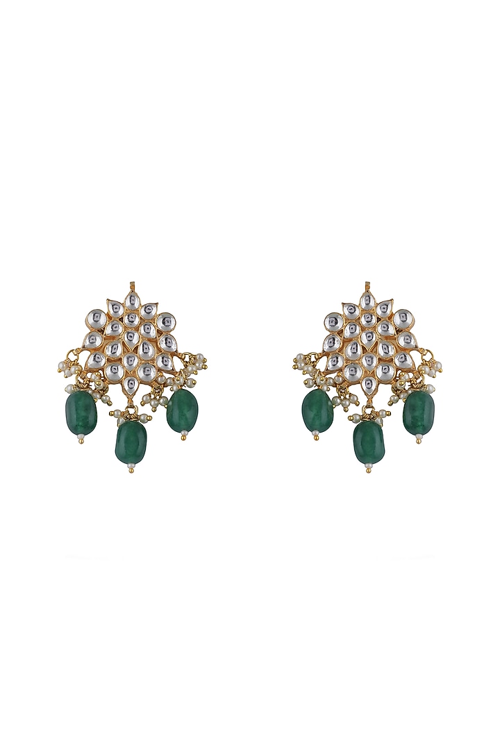 Gold Plated Green Beaded & Pearl Stud Earrings by Riana Jewellery at Pernia's Pop Up Shop