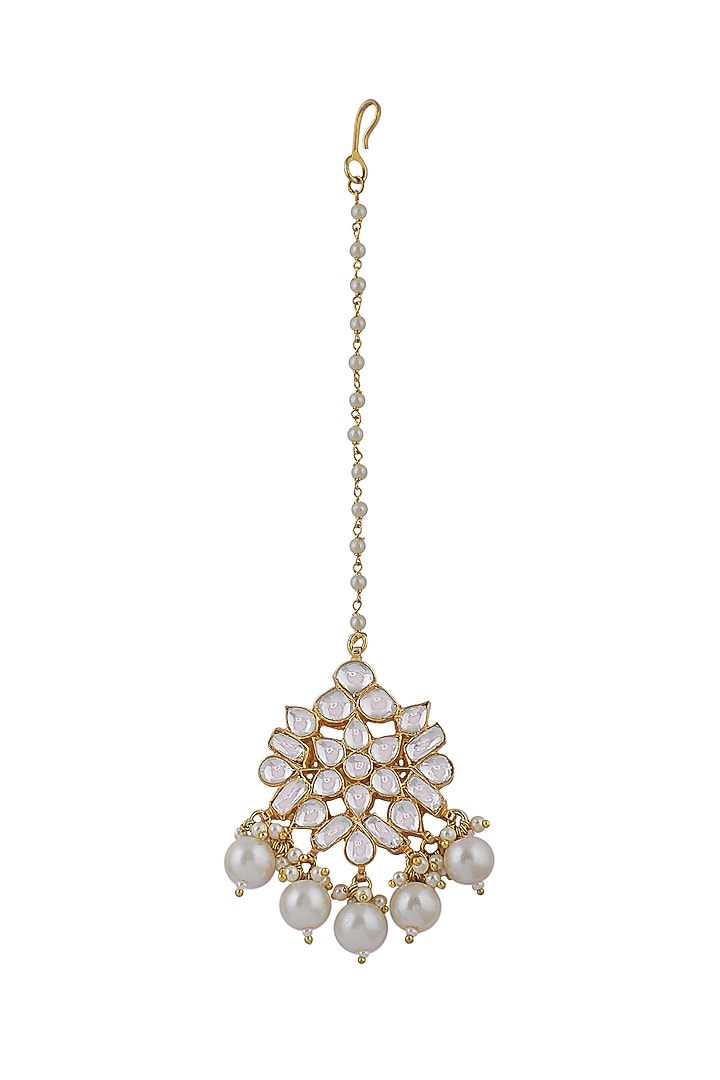 Gold Plated Pearl & Jadtar Maangtikka by Riana Jewellery at Pernia's Pop Up Shop