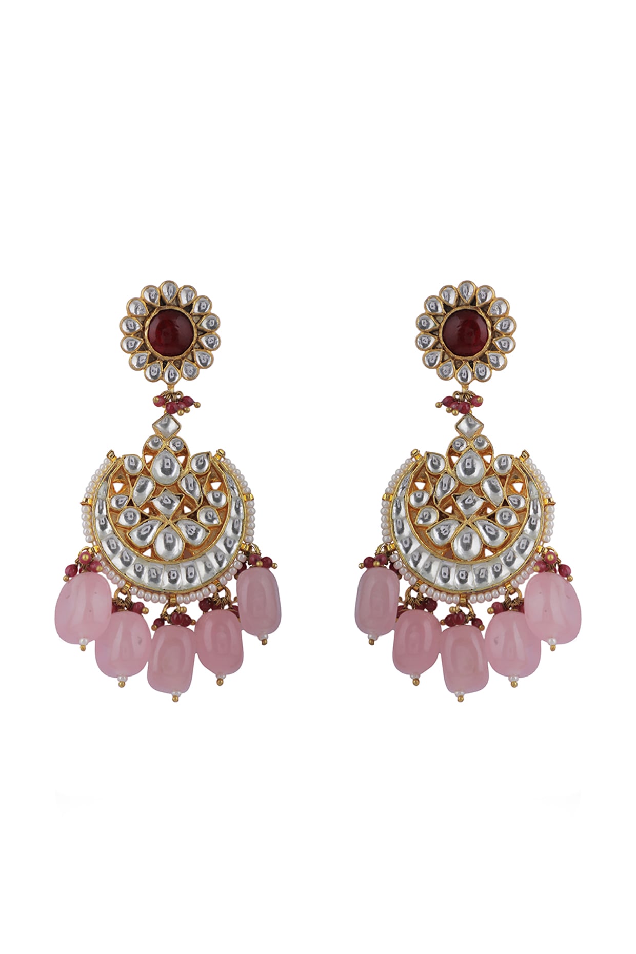 Baby pink Jhumka earrings and tikka set in pipal patti – Timeless desires  collection