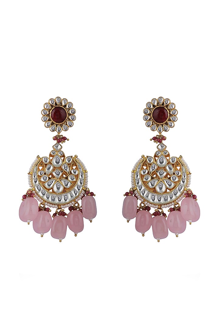 Gold Plated Jadtar & Light Pink Bead Chandbaali Earrings by Riana Jewellery at Pernia's Pop Up Shop