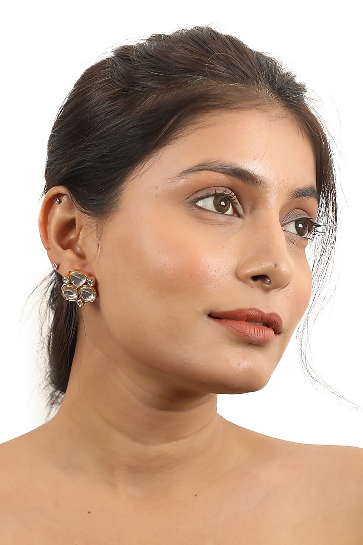 Gold Plated Jadtar Stud Earrings by Riana Jewellery at Pernia's Pop Up Shop