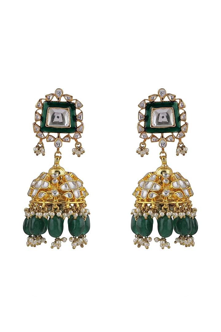 Gold Plated Jadtar Meenakari Jhumka Earrings by Riana Jewellery at Pernia's Pop Up Shop