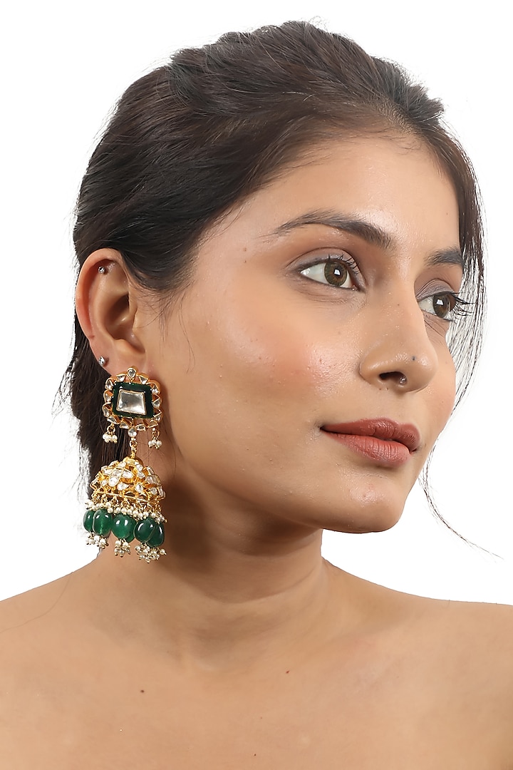 Gold Plated Jadtar Meenakari Jhumka Earrings by Riana Jewellery