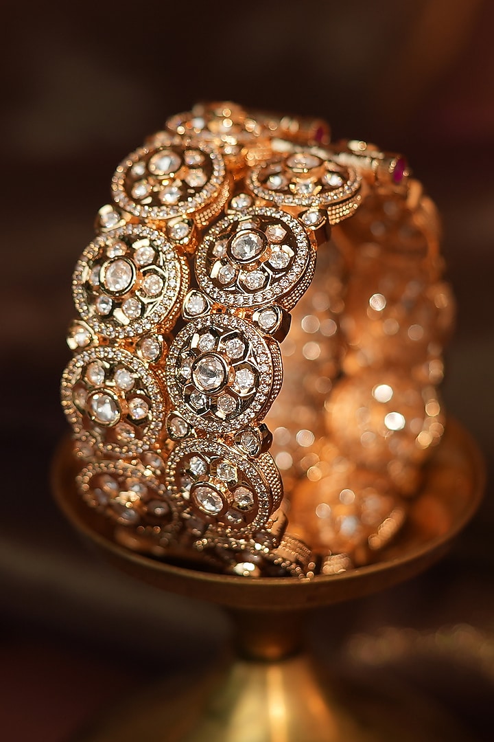 Matte Gold Plated White Austrian Stone Adjustable Bangle by Riana Jewellery at Pernia's Pop Up Shop