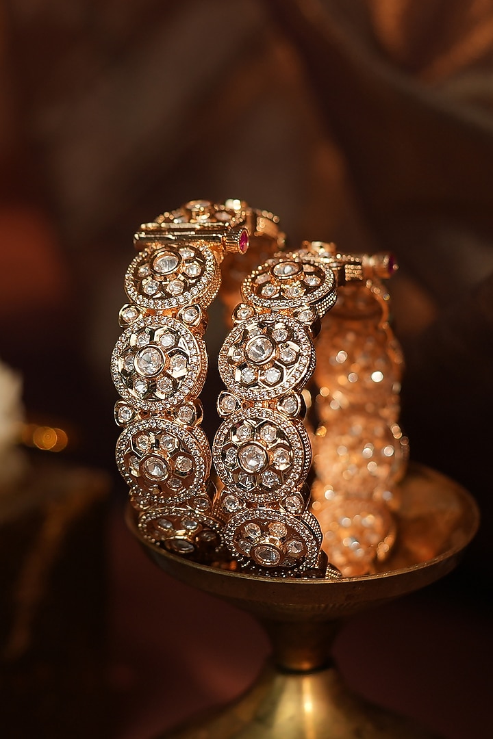 Matte Gold Plated White Austrian Stone Adjustable Bangle by Riana Jewellery at Pernia's Pop Up Shop