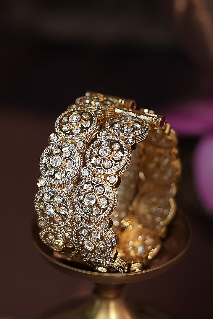 Matte Gold Plated White Austrian Stone Adjustable Bangle by Riana Jewellery at Pernia's Pop Up Shop