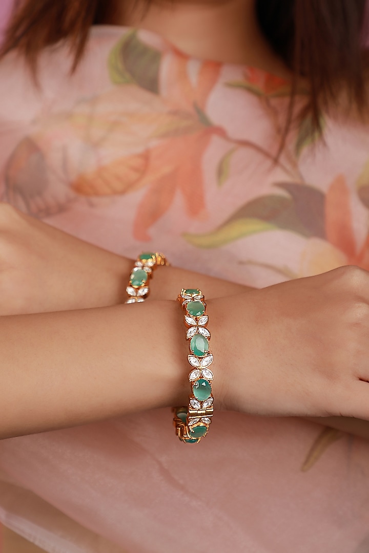 Matte Gold Plated Adjustable Bangles (Set Of 2) by Riana Jewellery at Pernia's Pop Up Shop