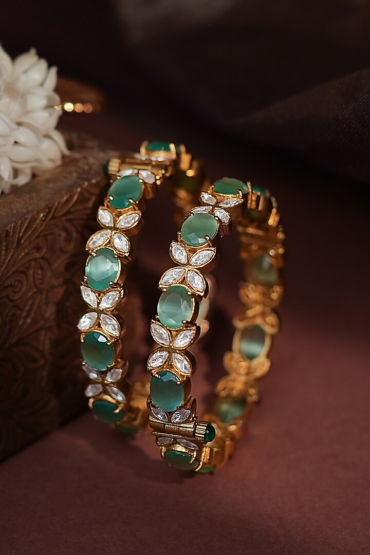 Matte Gold Plated Adjustable Bangles (Set Of 2) by Riana Jewellery at Pernia's Pop Up Shop