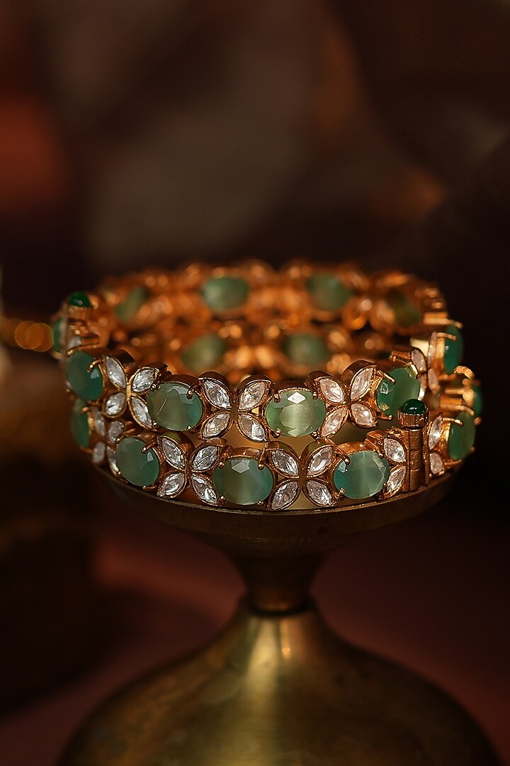 Matte Gold Plated Adjustable Bangles (Set Of 2) by Riana Jewellery at Pernia's Pop Up Shop