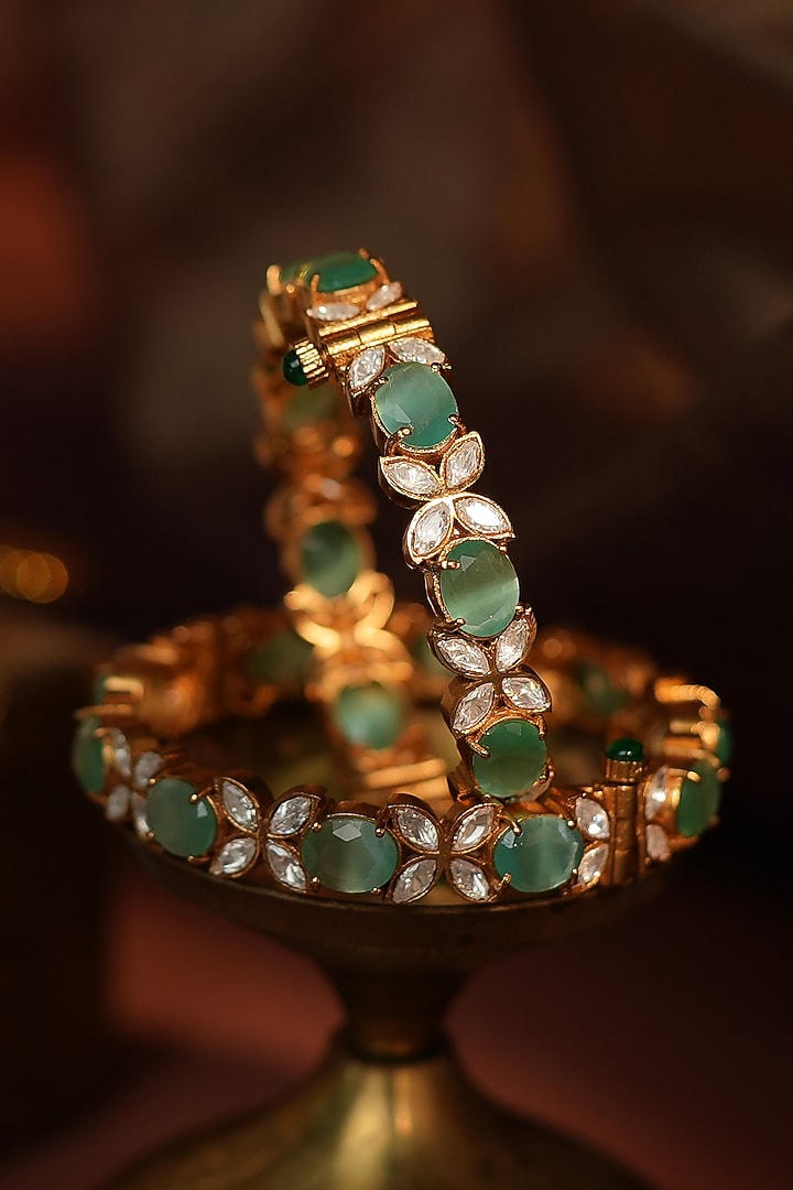 Matte Gold Plated Adjustable Bangles (Set Of 2) by Riana Jewellery at Pernia's Pop Up Shop