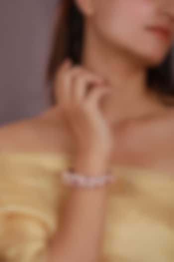 Matte Gold Plated Pink Jadtar Stone Adjustable Bangle by Riana Jewellery at Pernia's Pop Up Shop
