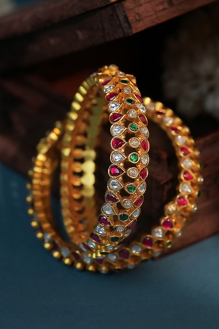 Matte Gold Plated Multi-Colored Jadau Stone Adjustable Bangle by Riana Jewellery at Pernia's Pop Up Shop