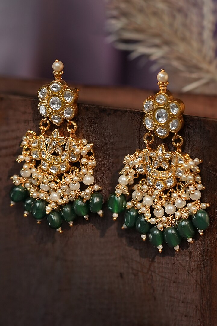 Matte Gold Plated Emerald Green Beaded Earrings by Riana Jewellery at Pernia's Pop Up Shop