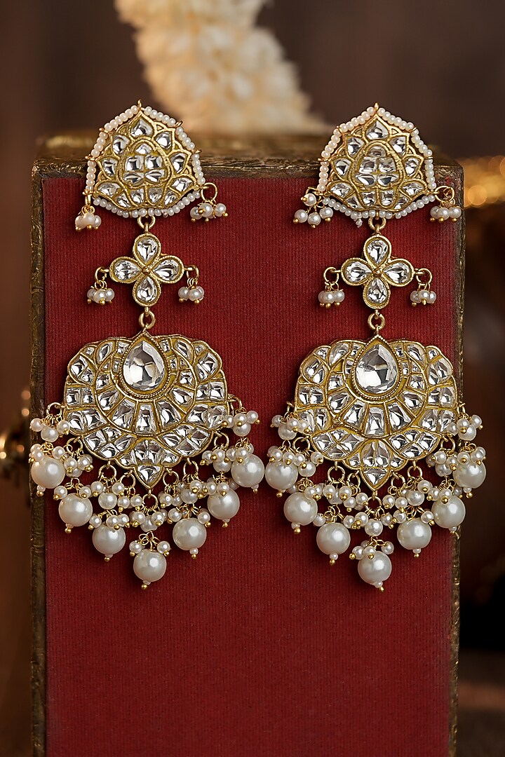 Matte Gold Plated Pearl Long Earrings by Riana Jewellery at Pernia's Pop Up Shop