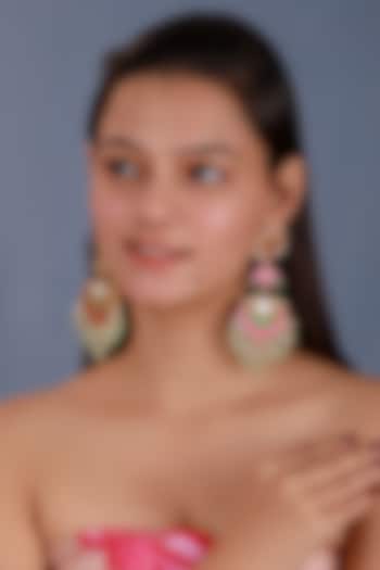 Matte Gold Plated Multi-Colored Jadtar Stone & Glass Beaded Long Earrings by Riana Jewellery at Pernia's Pop Up Shop