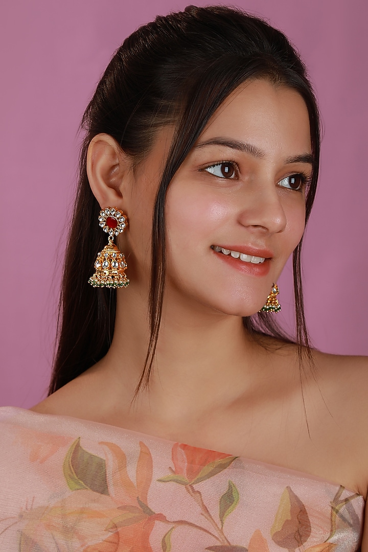 Matte Gold Plated Multi-Colored Jadtar Stone Choker Necklace Set by Riana Jewellery at Pernia's Pop Up Shop