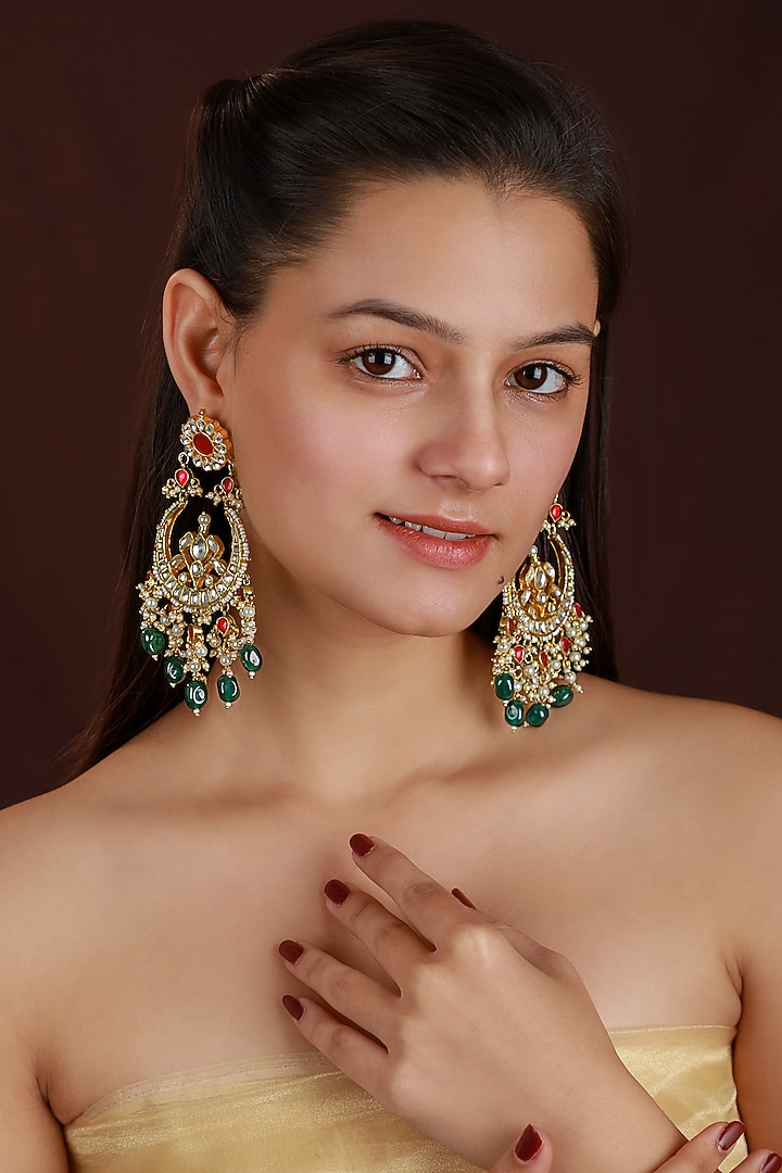 Matte Gold Plated Pink & Green Jadtar Stone Necklace Set by Riana Jewellery at Pernia's Pop Up Shop