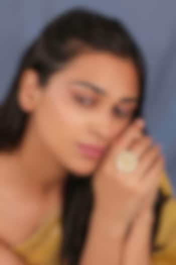 Matte Gold Plated White Stone Floral Ring by Riana Jewellery at Pernia's Pop Up Shop