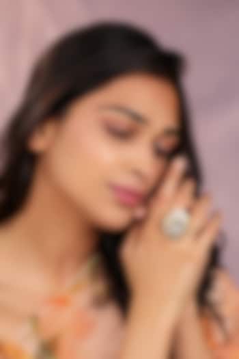 Matte Gold Plated White Jadtar Stone Ring by Riana Jewellery at Pernia's Pop Up Shop