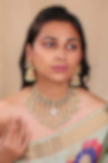 Matte Gold Plated Jadtar Kundan Polki & Pearl Necklace Set by Riana Jewellery at Pernia's Pop Up Shop