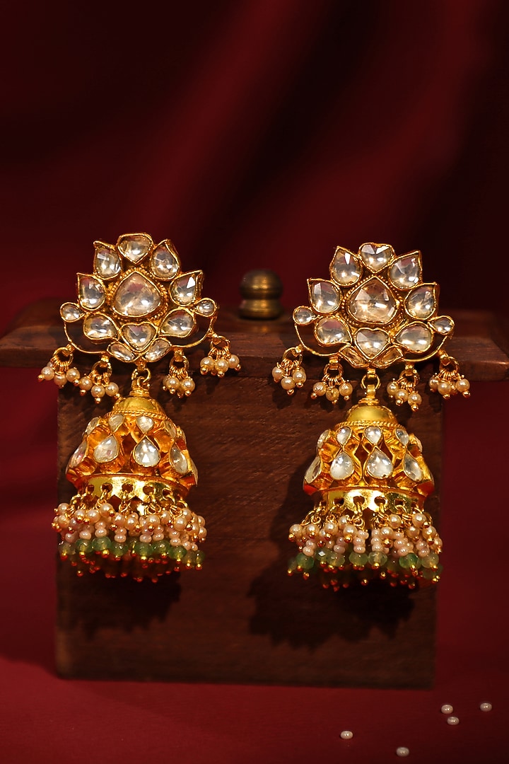 Matte Gold Plated Jadtar Kundan Polki & Pearl Necklace Set by Riana Jewellery at Pernia's Pop Up Shop