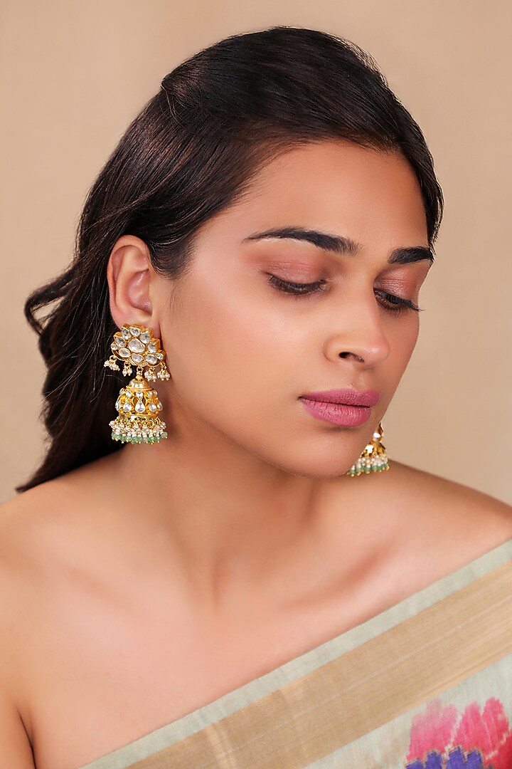 Matte Gold Plated Jadtar Kundan Polki & Pearl Necklace Set by Riana Jewellery at Pernia's Pop Up Shop