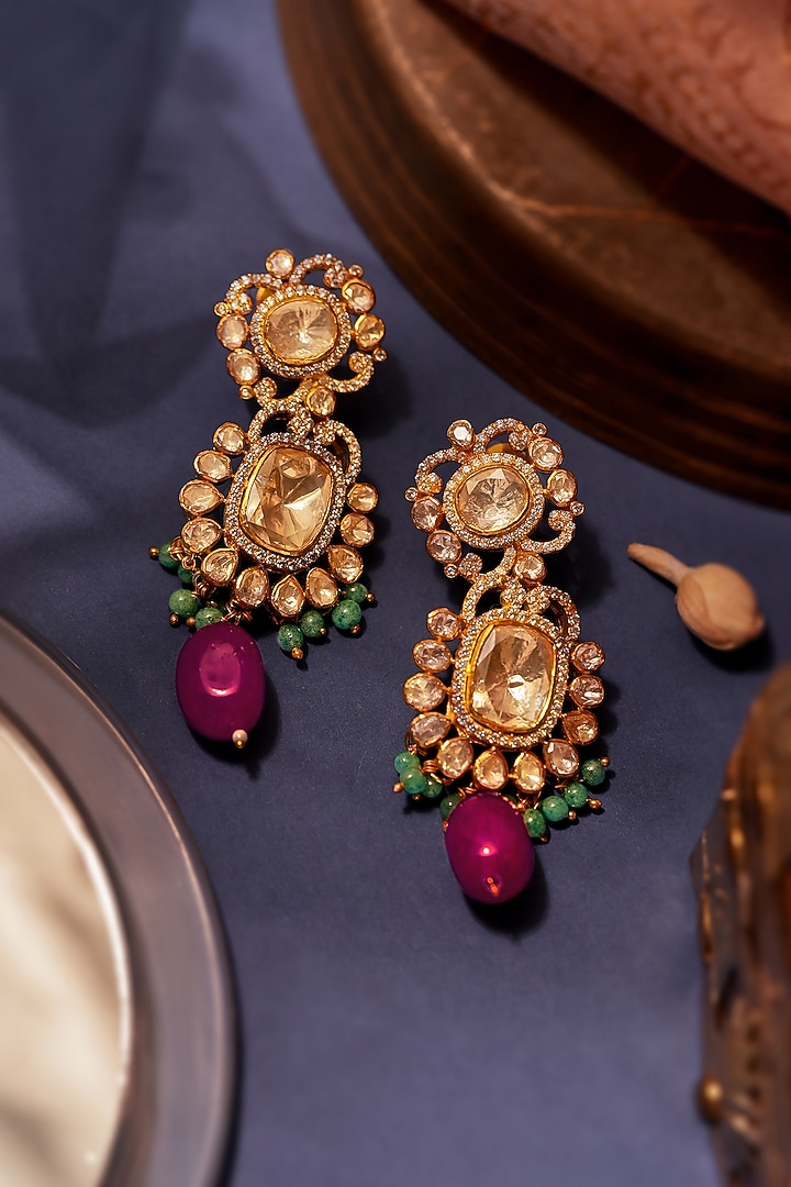 Two-Tone Finish Moissanite Polki & Ruby Beaded Necklace Set by Riana Jewellery at Pernia's Pop Up Shop