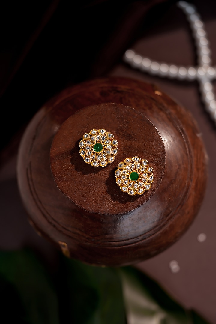 Matte Gold Plated Emerald Stone Necklace Set by Riana Jewellery at Pernia's Pop Up Shop