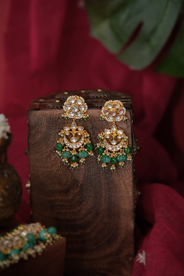 Matte Gold Plated Emerald Drop Choker Necklace Set by Riana Jewellery at Pernia's Pop Up Shop