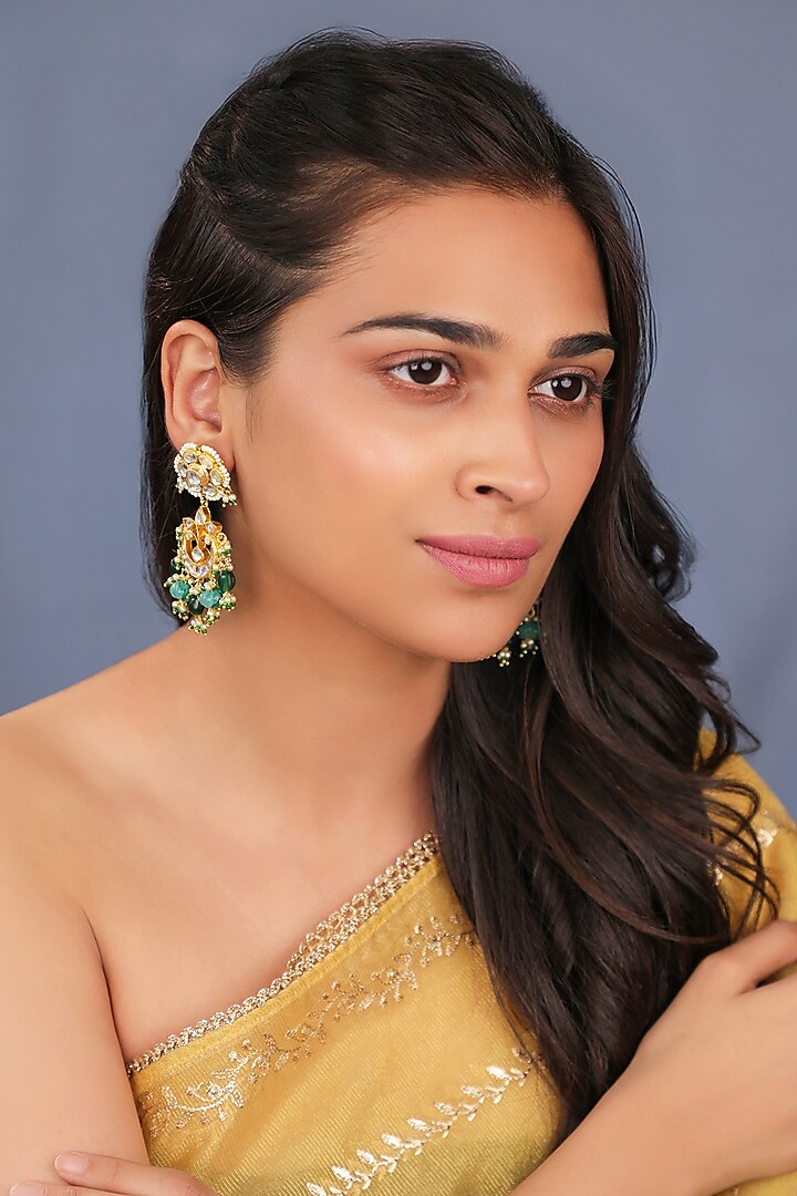 Matte Gold Plated Emerald Drop Choker Necklace Set by Riana Jewellery at Pernia's Pop Up Shop