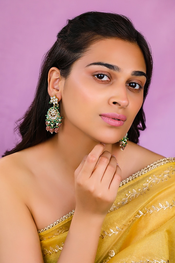 Matte Gold Plated Beaded Necklace Set by Riana Jewellery at Pernia's Pop Up Shop