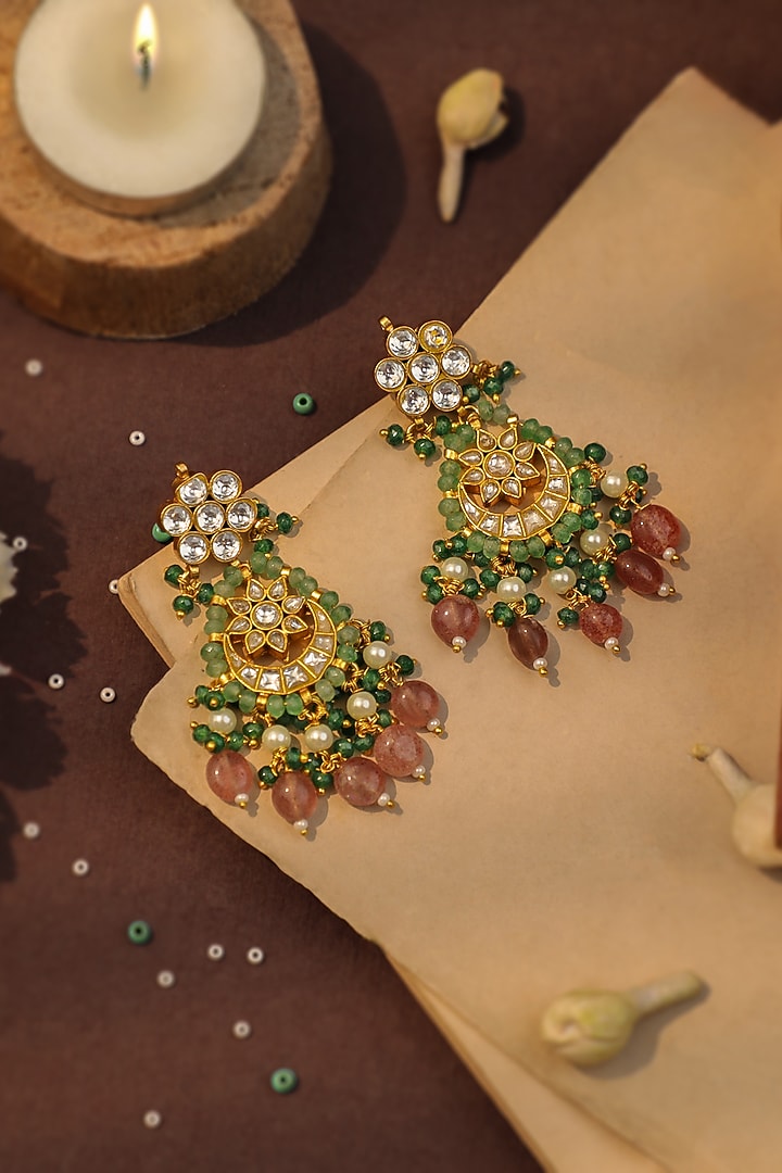 Matte Gold Plated Beaded Necklace Set by Riana Jewellery at Pernia's Pop Up Shop
