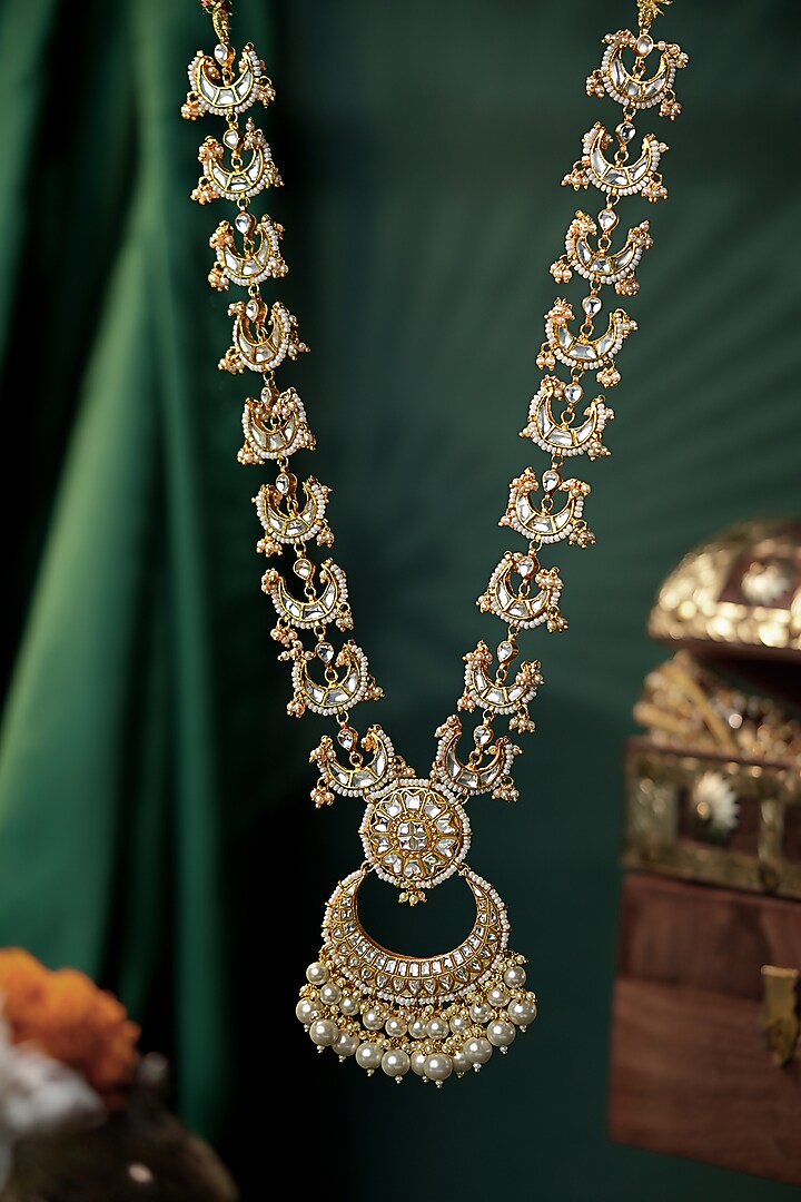Matte Gold Plated Long Pendant Necklace Set by Riana Jewellery at Pernia's Pop Up Shop