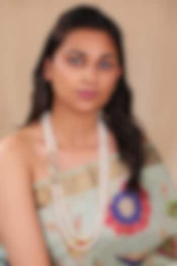 Matte Gold Plated Blue Stone Layered Mala Necklace by Riana Jewellery at Pernia's Pop Up Shop