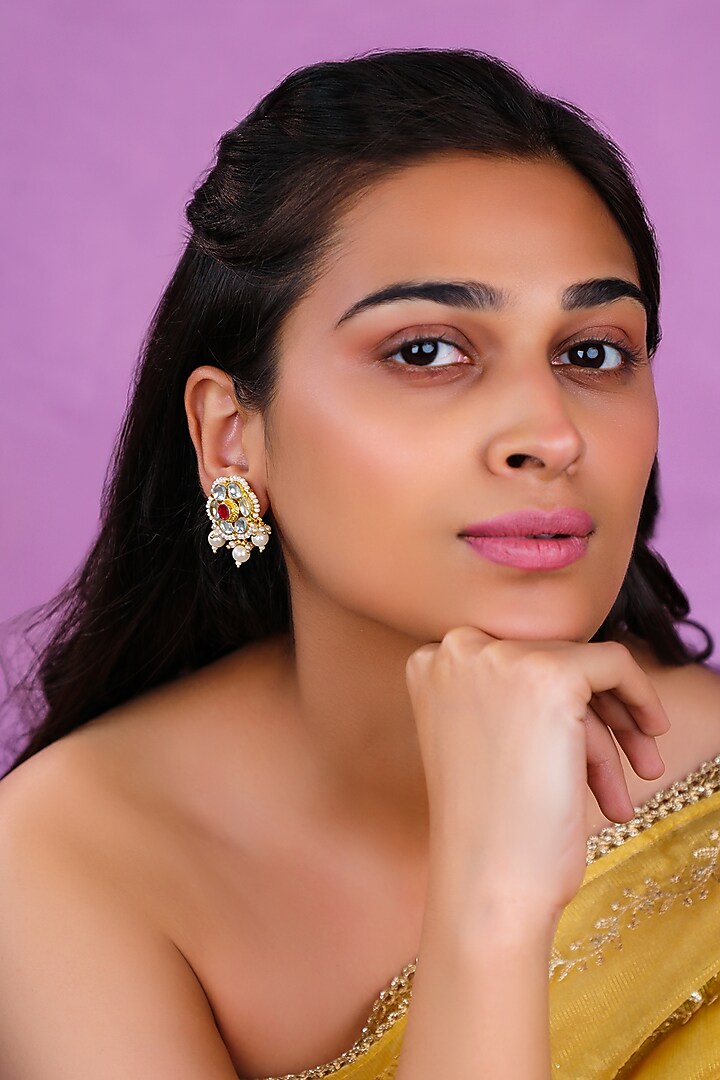 Gold Plated Jadtar Stone & Glass Beaded Necklace Set by Riana Jewellery at Pernia's Pop Up Shop
