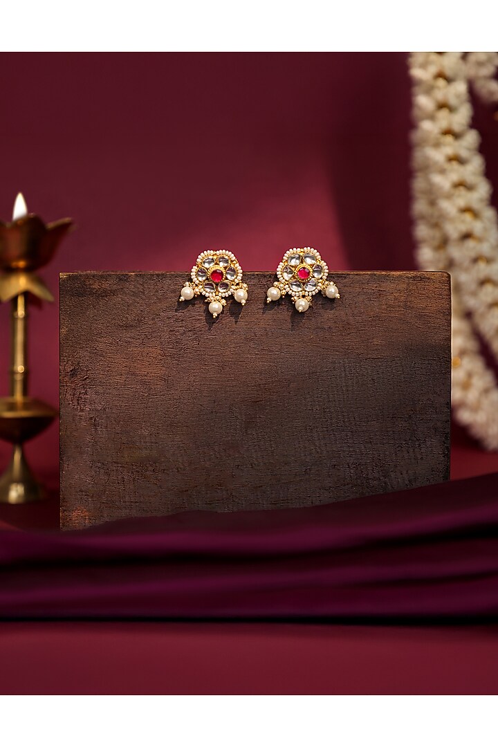 Gold Plated Jadtar Stone & Glass Beaded Necklace Set by Riana Jewellery at Pernia's Pop Up Shop